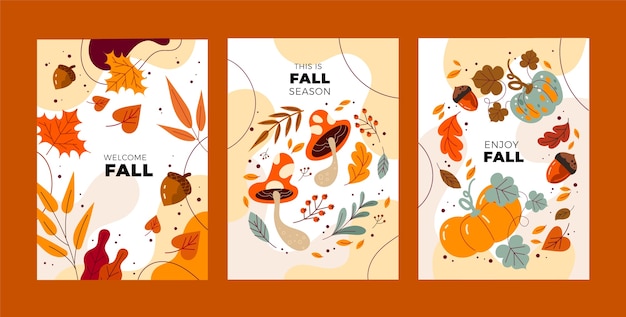 Gratis Vector platte wenskaartencollectie voor de viering van het herfstseizoen