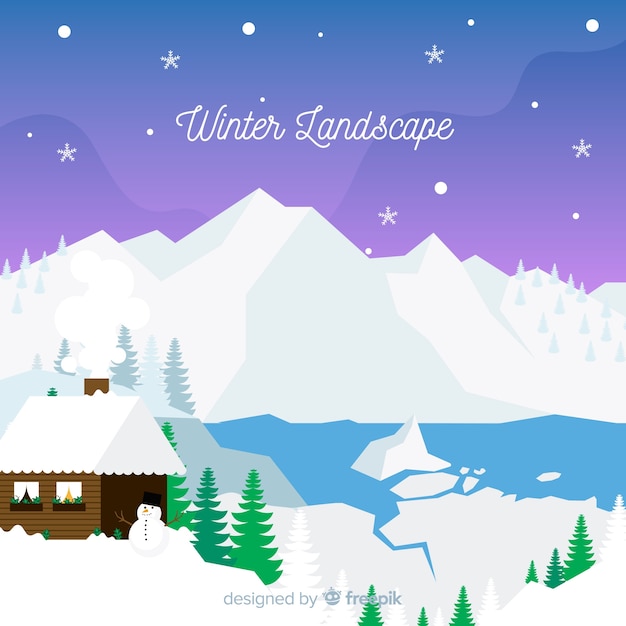 Gratis Vector platte winter landschap achtergrond