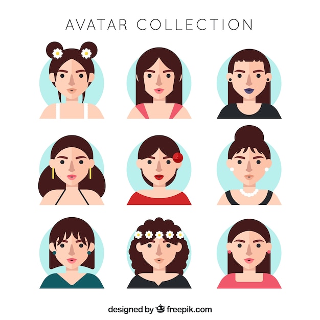 Gratis Vector pretpakje vrouwelijke avatar met vlak ontwerp