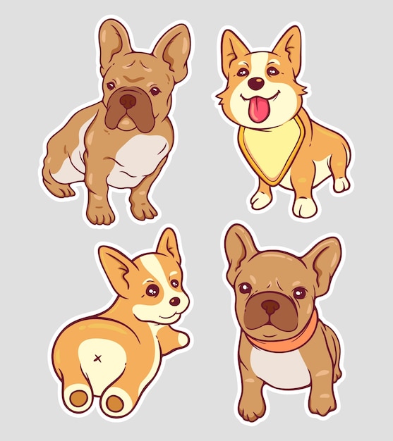 Gratis Vector puppies sticker handgetekende kleurplaten