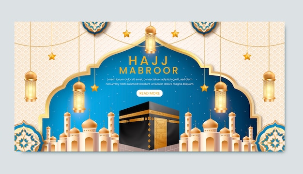 Gratis Vector realistisch horizontaal spandoeksjabloon voor islamitische hadj-bedevaart