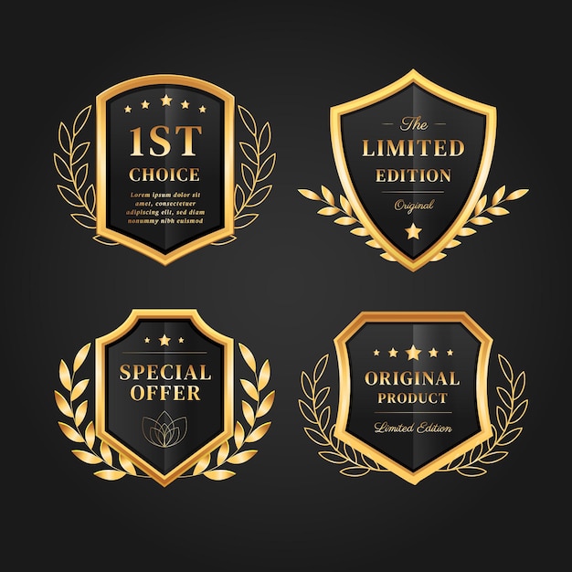 Gratis Vector realistische gouden luxe badges-collectie