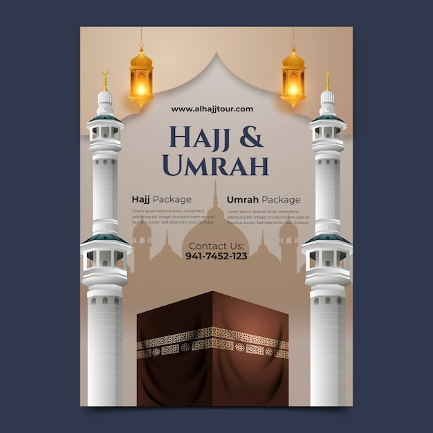 Gratis Vector realistische verticale postersjabloon voor islamitische hadj-bedevaart