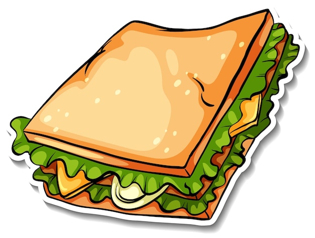 Sandwich met kaas en groente in cartoonstijl