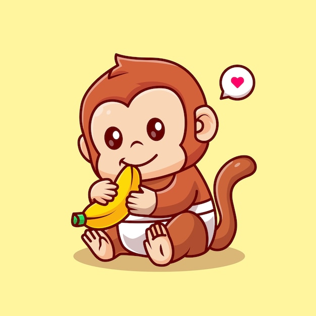 Gratis Vector schattige baby monkey knuffel banaan cartoon vectorillustratie pictogram. dierlijke natuur pictogram concept geïsoleerd