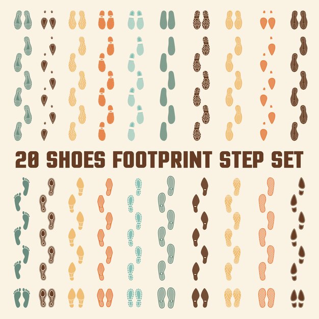 Schoenen voetafdrukken Kleurrijke nummers Set