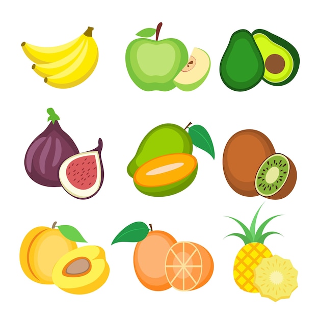 Set van verschillende vers fruit tekenen cartoon stijl vector