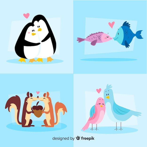 Gratis Vector valentijnsdag dieren paar pack