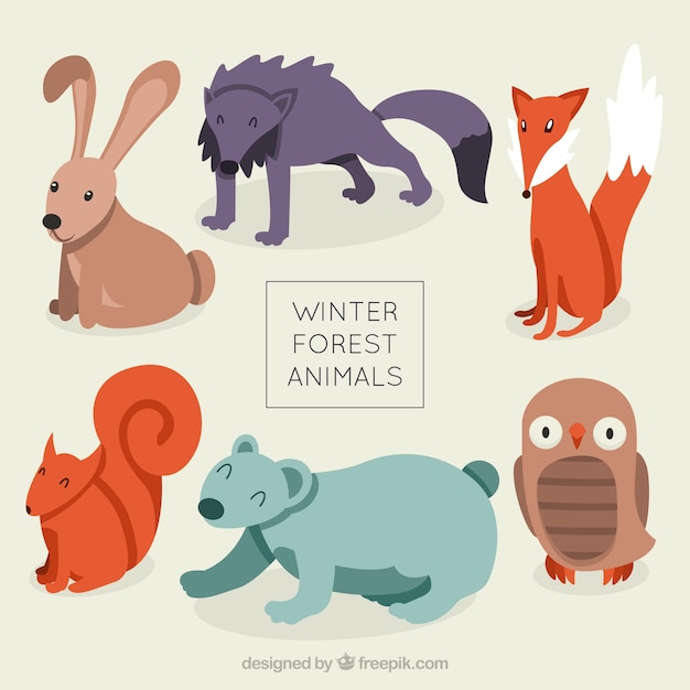 Gratis Vector verscheidenheid van schattige dieren in het bos