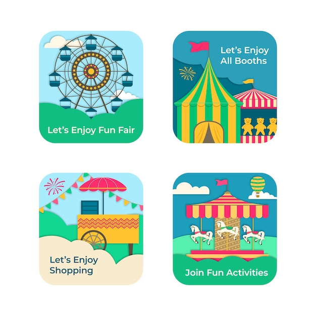 Gratis Vector verzameling van labels voor kermisfestivals en pretparken