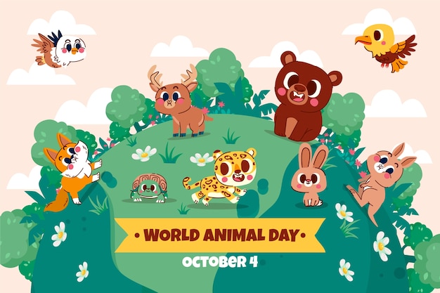 Gratis Vector vlakke achtergrond voor de viering van de dierendag van de wereld