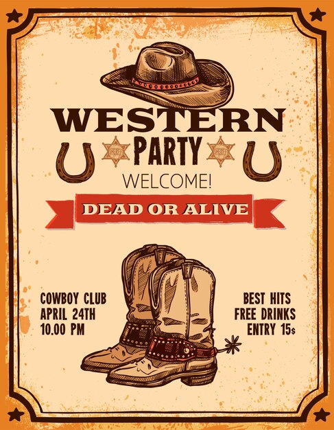 Western Hand getrokken Poster