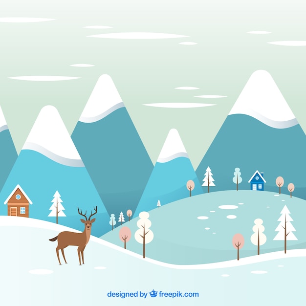 Gratis Vector winterlandschap met herten