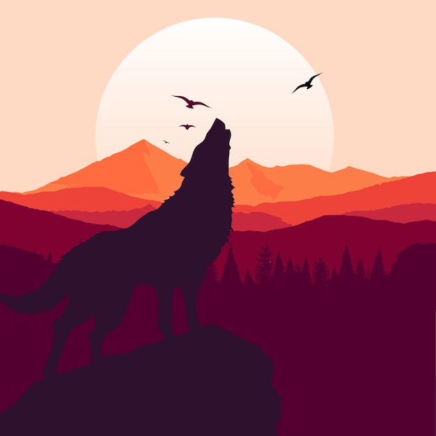 Gratis Vector wolf huilende achtergrond