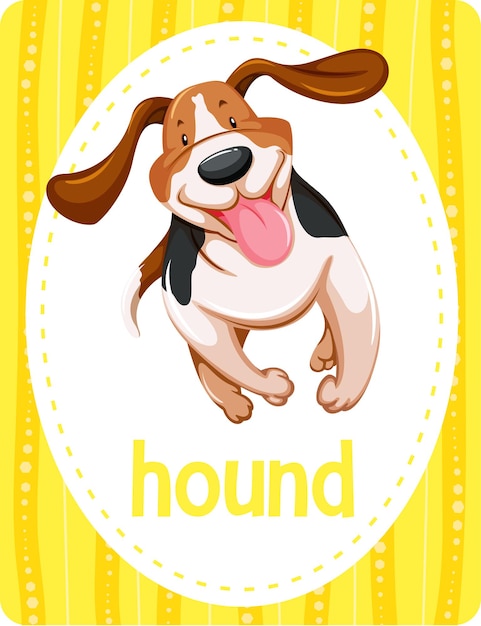 Gratis Vector woordenschat flashcard met woord hound