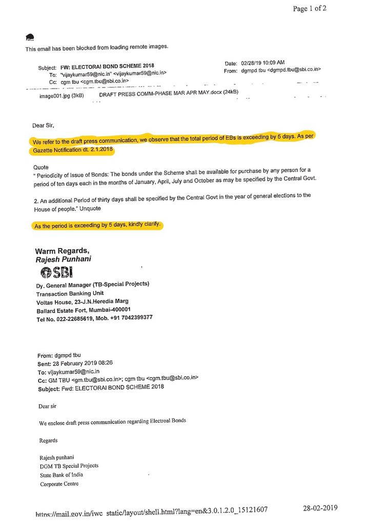 A copy of an email from SBI, pointing out that the additional five-day window for bond sales was against the rules.