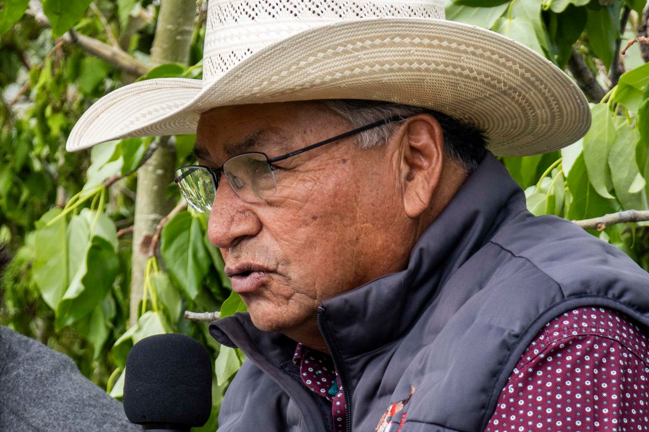 Blackfeet Buffalo Program Director Ervin Carlson speaks at Iinnii Days on June 2.