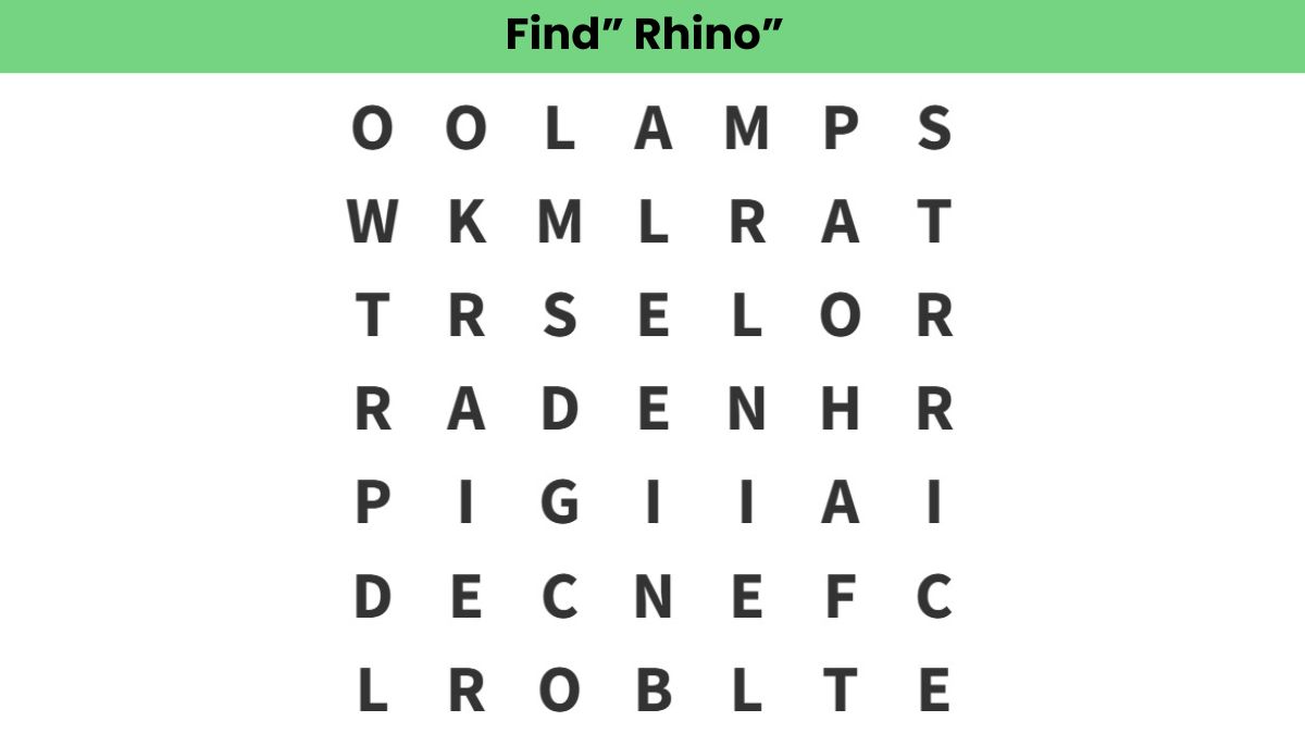 Word Search Puzzle: Find the word “rhino” in 8 seconds!