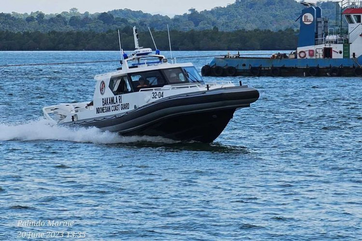 A Maritime and Security Agency (Bakamla) high-speed craft is seen on Tanjung Uncang waters in Batam, Riau Islands on June 23, 2023. 

