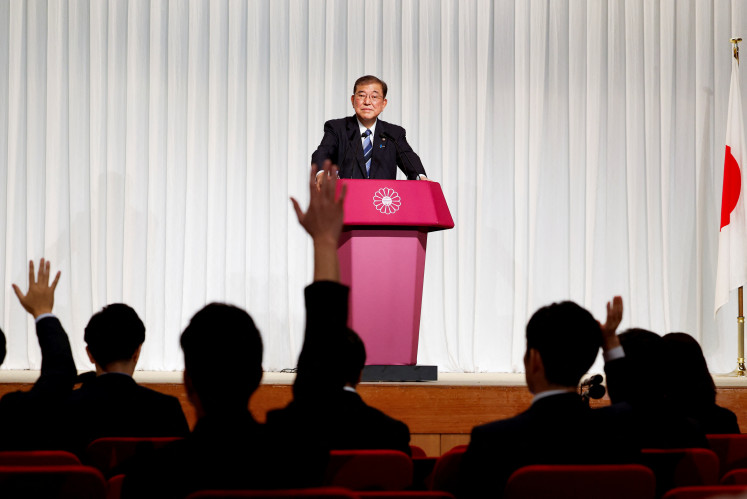 Shigeru Ishiba, the newly elected leader of Japan's ruling party, the Liberal Democratic Party (LDP) holds a press conference after the LDP leadership election, in Tokyo, Japan September 27, 2024. 