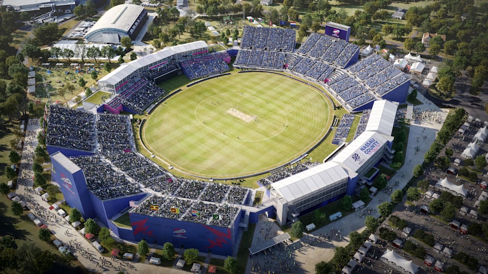 Nassau County International Cricket Stadium rendering, aerial view.