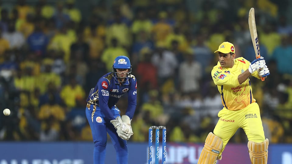 Chennai Super Kings' MS Dhoni in actions against Mumbai Indians in the IPL.