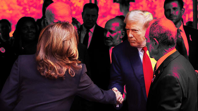 Kamala Harris greets Donald Trump.