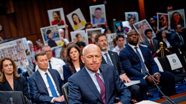 Photograph of Boeing CEO Dave Calhoun testifying before Congress.