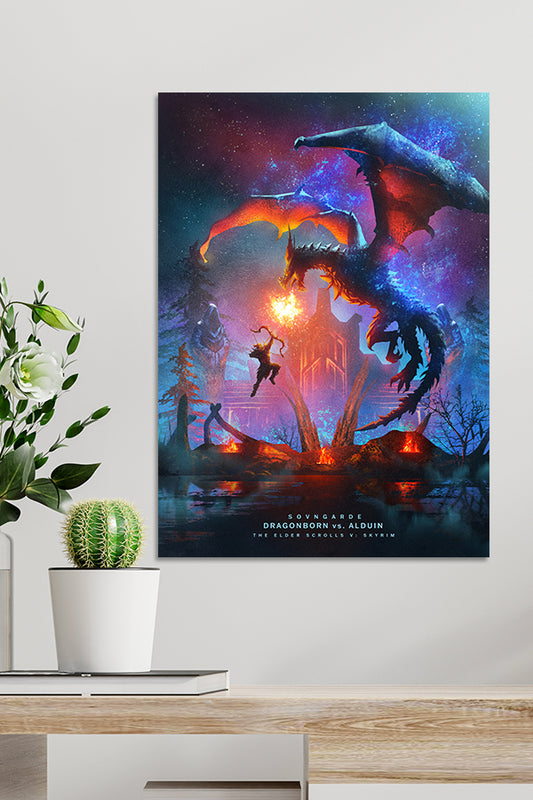 The Elder Scrolls Dragonborn vs Alduin Metal Poster by Displate