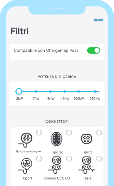 Seleziona le stazioni  di ricarica compatibili con Chargemap Pass nell'app