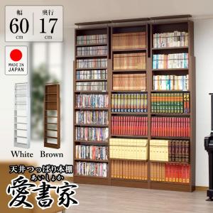 天井つっぱり本棚 愛書家 幅60cm 奥行17cm 対応天井高：180cm〜267cm 本棚 書棚 日本製 薄型 浅型 国産 半完成品 突っ張りラック 突っ張り棚