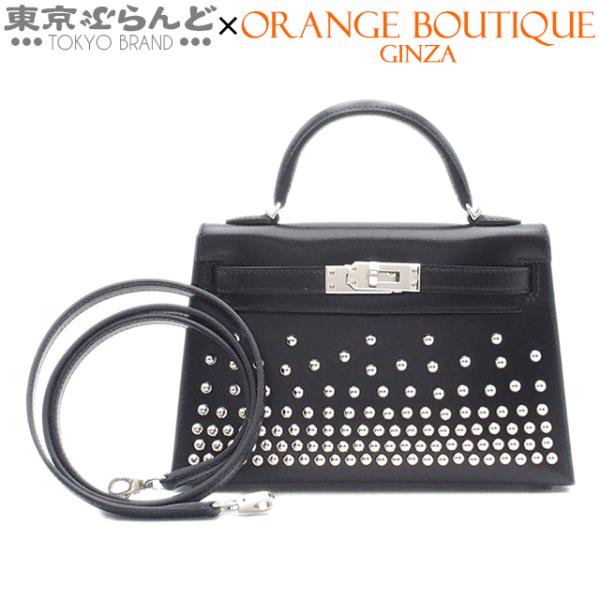 エルメス HERMES ミニケリー2 スタッズ 外縫 2WAY ハンドバッグ W刻印 ブラック シル...