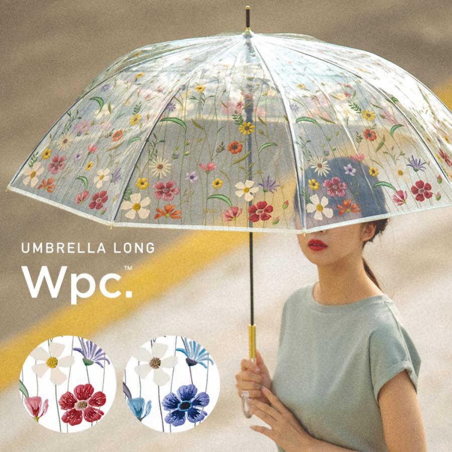 ★ポイント10倍★ダブリューピーシー Wpc. 刺繍風アンブレラ ビニール傘 長雨傘 長傘 レディース 女性 61cm ジャンプ傘 花柄 PT-EM-001 PT-EM01-001｜bighit