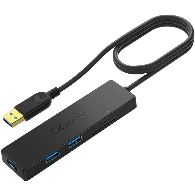 USB ハブ USB 3.0 変換 アダプター 80cm ケーブル 5Gbps ３つの超高速USB 3.0 ポート SD/TF microSD カードリーダー USB変換アダプター｜bigupshop