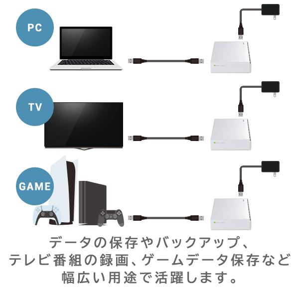 外付け HDD ハードディスク 据え置き 白 2TB テレビ録画 パソコン PS4 / PS5 対応 3.5インチ Windows11 USB3.1(Gen1) / USB3.0 ロジテック LHD-EN20U3WSWH｜logitec｜02