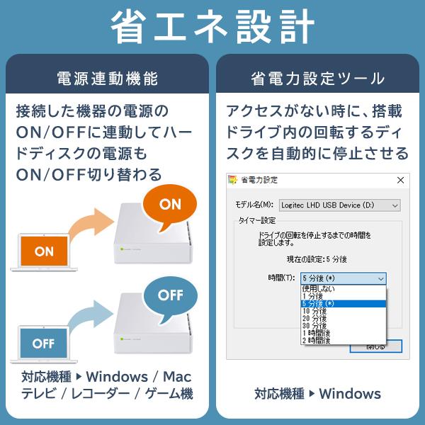 外付け HDD ハードディスク 据え置き 白 2TB テレビ録画 パソコン PS4 / PS5 対応 3.5インチ Windows11 USB3.1(Gen1) / USB3.0 ロジテック LHD-EN20U3WSWH｜logitec｜07