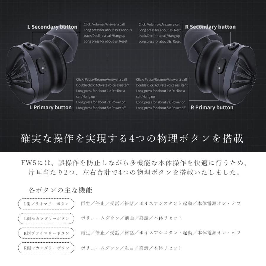 FiiO FW5【日本国内正規品】ワイヤレスイヤホン ハイブリッドドライバー IPX4 防水 bluetooth AK4332 QCC5141｜massanmassan｜04