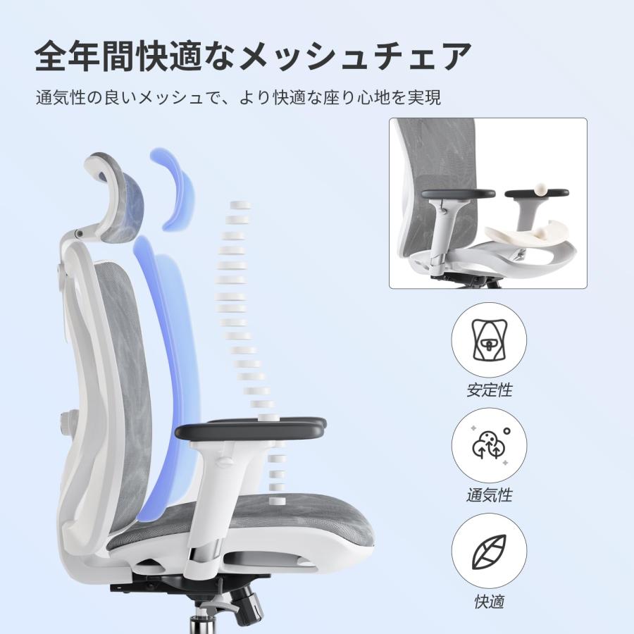 SIHOO M57 メッシュチェア オフィスチェア 人間工学 椅子 疲れない 人体工学椅 チェア デスクチェア「S字立体背もたれ 3Dアーム |  | 02