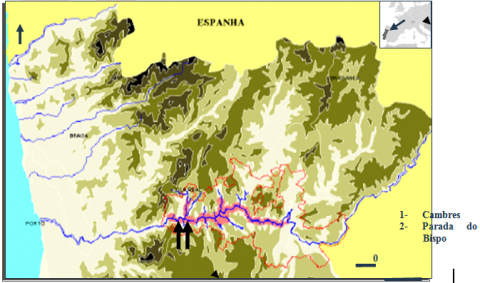 Fig. 1. The Douro Demarcated Region and the two parish, Cambres and Parada do Bispo