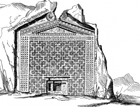 fig. 3 Gottfried Semper, « La tombe de Midas », Der Stil t. I (éd. 1878), p. 401.