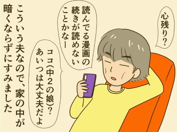 夫が寝そべって漫画を読んでいる