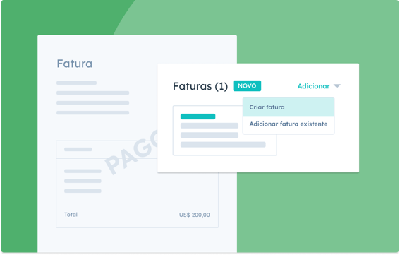 Crie uma fatura ou faça acréscimos a uma fatura já criada