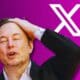 elon musk grabbing his head in an "Oof" like motion with an X looming over a purple backdrop