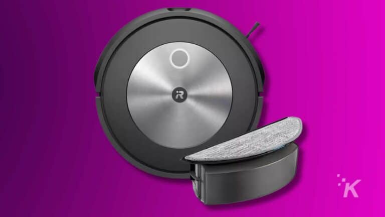 Robot vacuum cleaner on purple background.