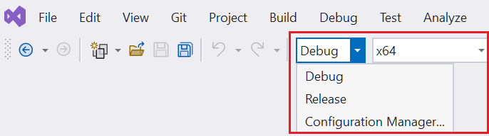 Screenshot of the Solution Configuration dropdowns.