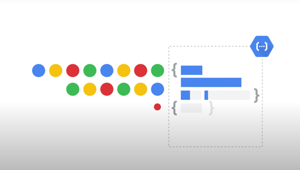 Miniatura abstracta con puntos de colores y el icono del producto Cloud Functions