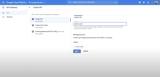 Google Cloud API Gateway 演示视频的屏幕截图