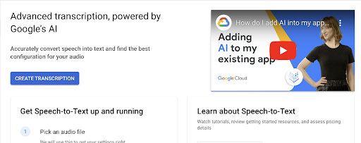 由 Google AI 和 API 界面提供支持的高级转写功能