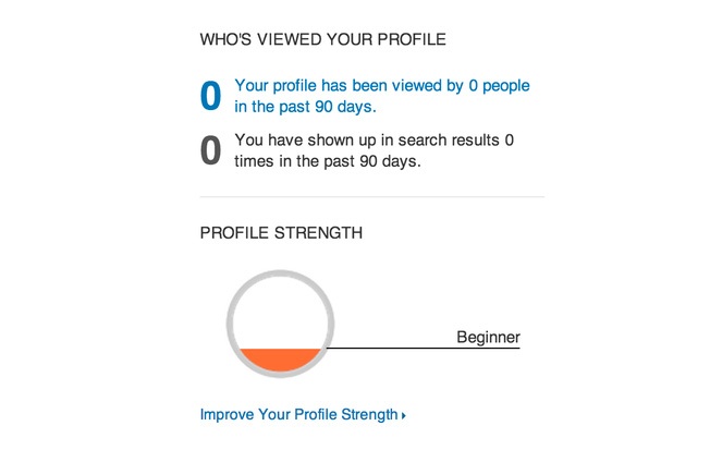 A screenshot showing LinkedIn using a progress bar to show profile strength 