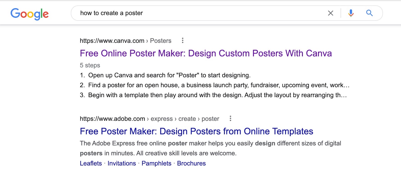 "How to create a poster" google results